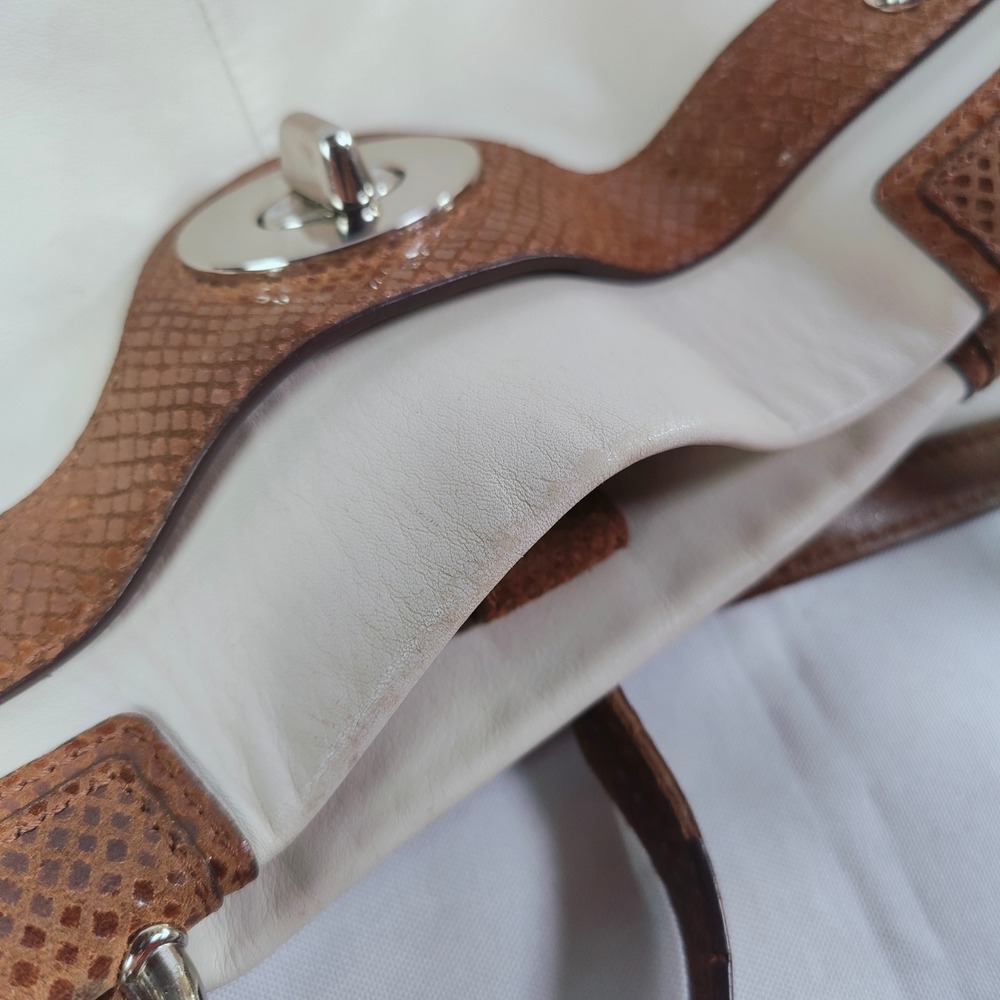 Coach Penelope Ivory Satchel Shoulder Bag Turnlock Tote Snakeskin Leather F16531 - Picture 10 of 14